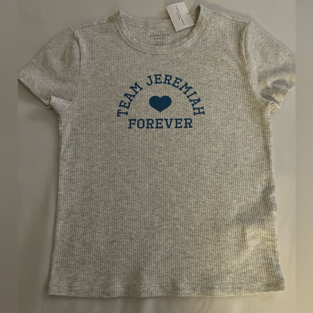 American Eagle Outfitters Gray Tee with Blue Graphic